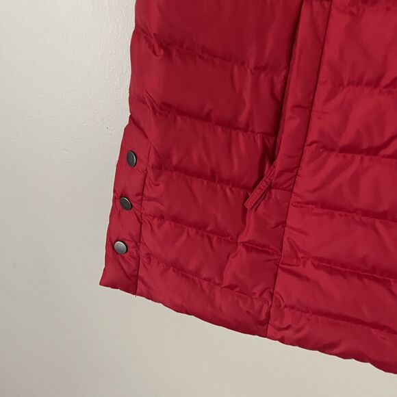 J. Jill Size L Red Down Filled Full Zip Quilted Vest Side Buttons - Picture 2 of 6